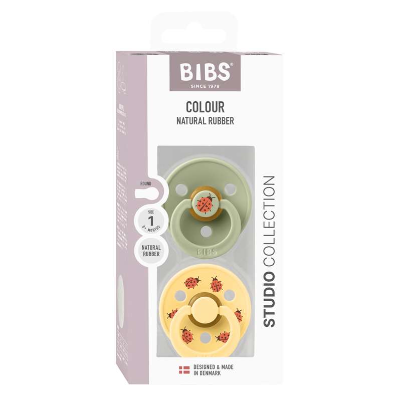 Bibs Rund Colour Napp - 2-Pack - strl. 1 - naturgummi - Studio - Nyckelpiga - Sage Mix