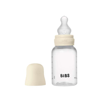 BIBS Flaska - Sutteflaskeset - Plast - Silikon/Långsam Flöde/Rund - 150 ml. - Elfenben
