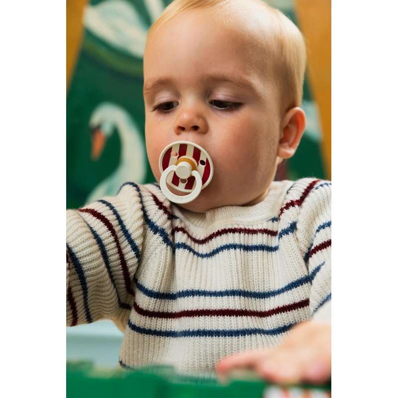 Bibs Rund Colour Napp - strl. 2 - naturgummi - Studio - Block - Elfenben/Rubin