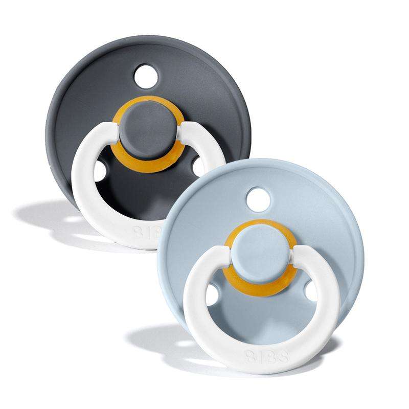 Bibs Rund Colour Napp - 2-Pack - strl. 2 - naturgummi - GLOW - Järn/Baby Blå