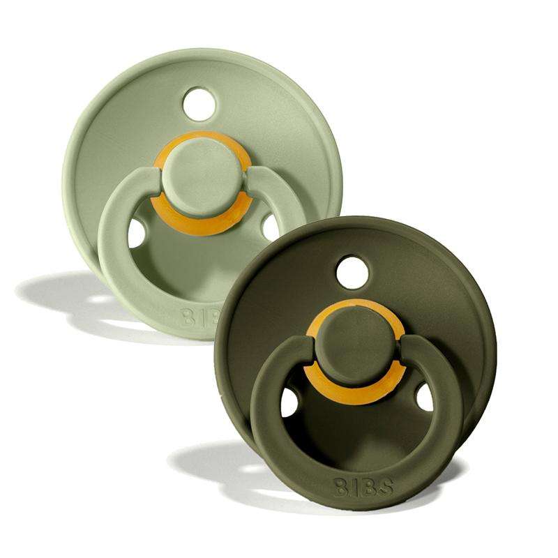 Bibs Rund Colour Napp - 2-Pack - strl. 1 - naturgummi - Salvia/Jaktgrön