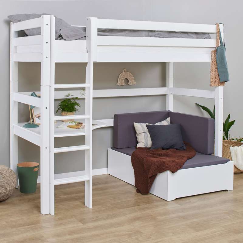 Hoppekids ECO Luxury - MEGA Säng med Lounge Modul och Bordskiva - 90x200 cm. - Vit