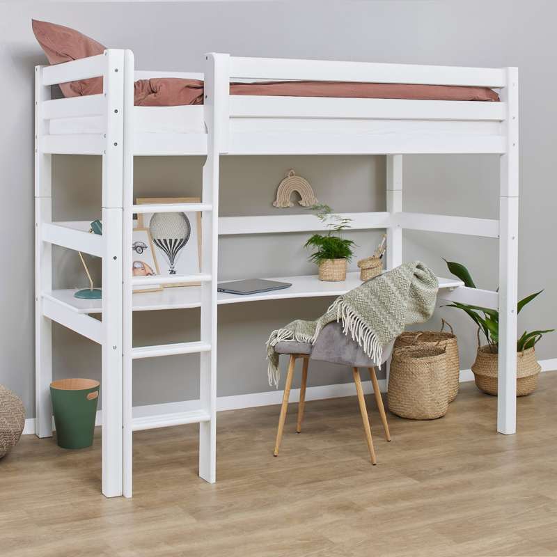 Hoppekids ECO Luxury - Loftsäng m. Bordskiva - 90x200 cm. - Flexibel inläggsbotten - Vit