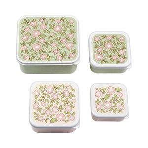A Little Lovely Company Matlåda - och Snackboxset - 4 st. - Blossoms - Ljusrosa och Salvia.