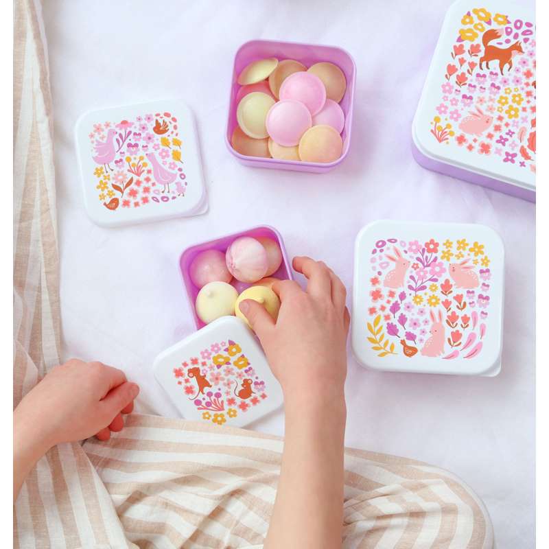 A Little Lovely Company Matlåda - och Snacksboxset - 4 st. - Blomsterträdgård