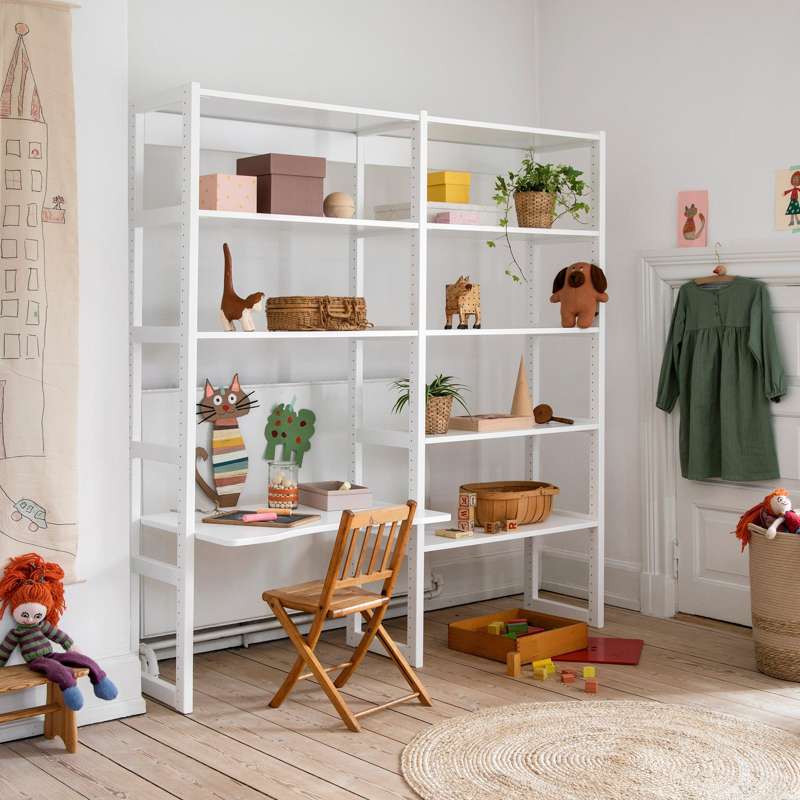 Hoppekids STOREY - Sätt m. 8 Hyllor och Skrivplatta - 80 cm. - Vit