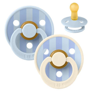 Bibs Rund Colour Napp - 2-Pack - strl. 2 - naturgummi - Studio - Block - Baby Blue/Dusty Blue Mix