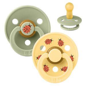 Bibs Rund Colour Napp - 2-Pack - strl. 2 - naturgummi - Studio - Ladybug - Sage Mix