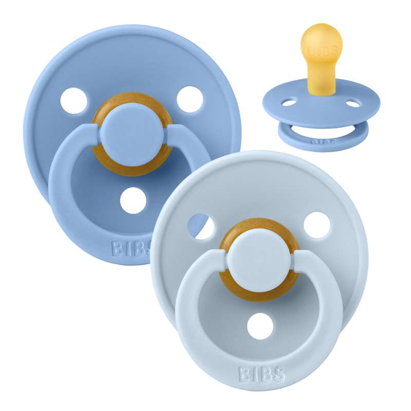 Bibs Rund Colour Napp - 2-Pack - strl. 2 - naturgummi - Himla Blå/Baby Blå