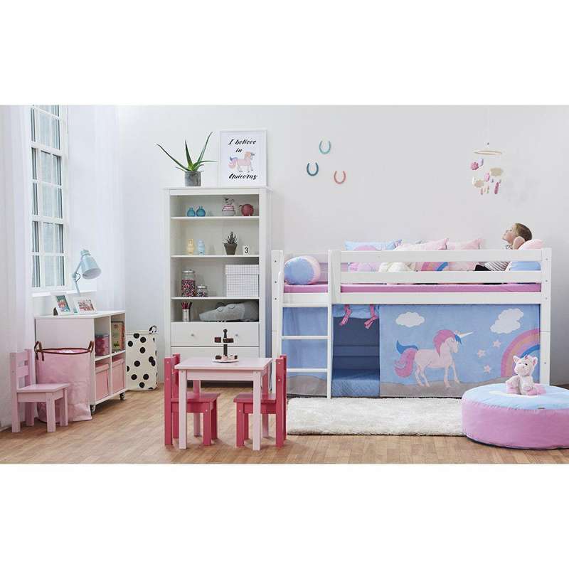 Hoppekids ECO Luxury - Halvhög loftsäng - 90x200 cm. - Flexibel inläggsbotten - Vit