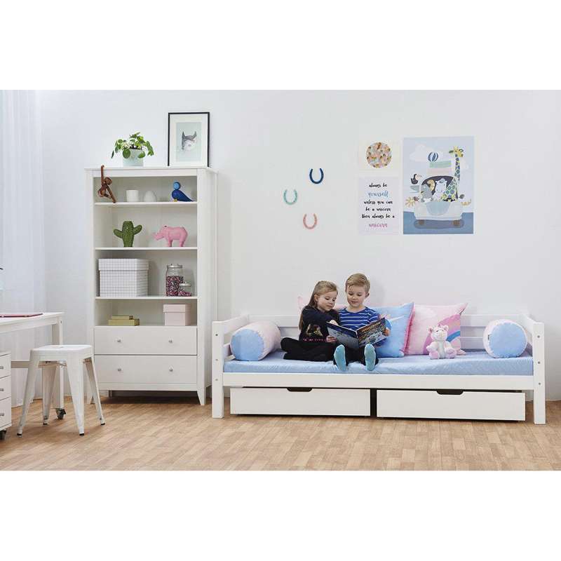 Hoppekids ECO Luxury - Juniorsäng - 90x200 cm. - Flexibel inläggsbotten och ryggstöd - Vit