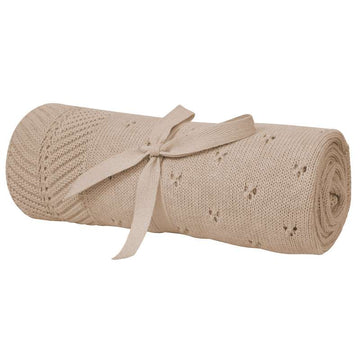 Oh'Naturel Stickad Babytäcke - Ekologisk Bomull - 80x100 cm. - Sand 