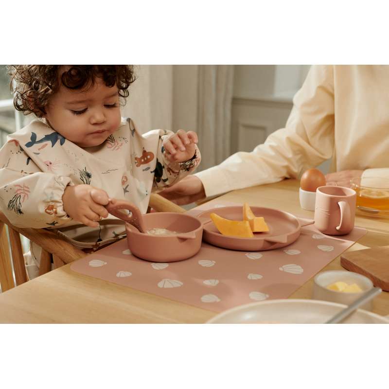 Liewood Vivi Baby Matset - 4 delar - Silikon - Katt/Mörk ros 