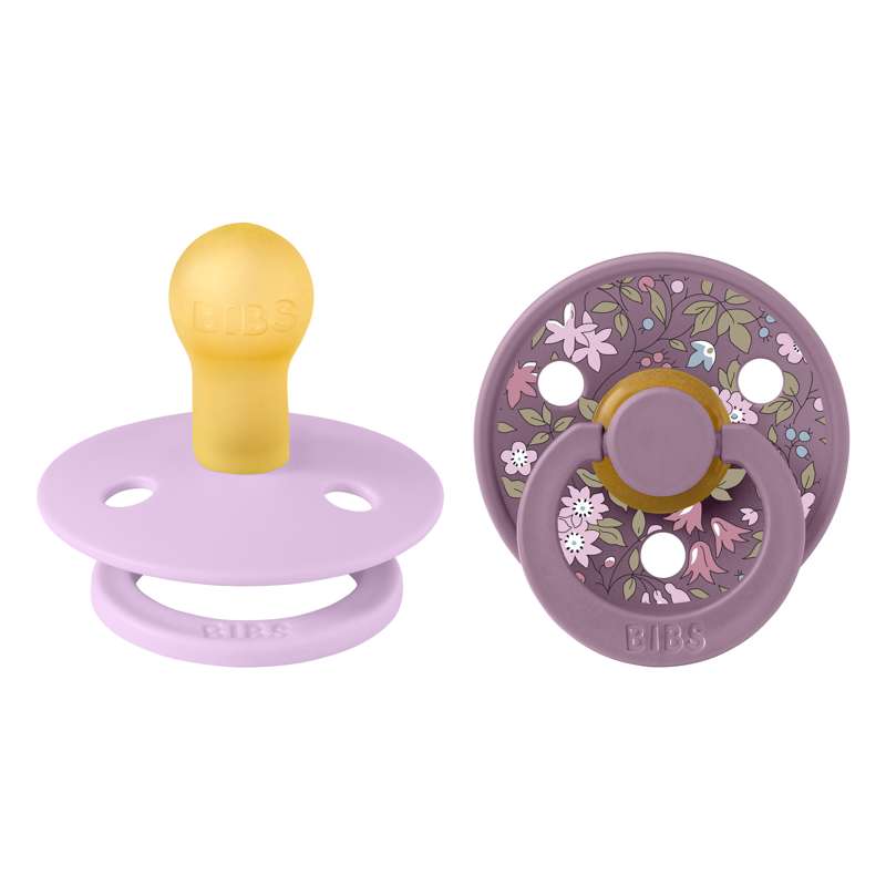 Bibs Rund Colour Napp - 2-Pack - strl. 1 - naturgummi - Liberty - Kamomill Gräsmatta/Violet Himmel Mix 