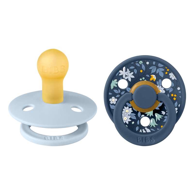 Bibs Rund Colour Napp - 2-Pack - strl. 1 - naturgummi - Liberty - Kamomill Gräsmatta/Babblå Mix 