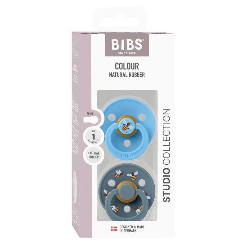 BIBS Rund Colour napp - 2-Pack - Str. 1 - Naturgummi - Bumblebee Studio - Breeze Mix