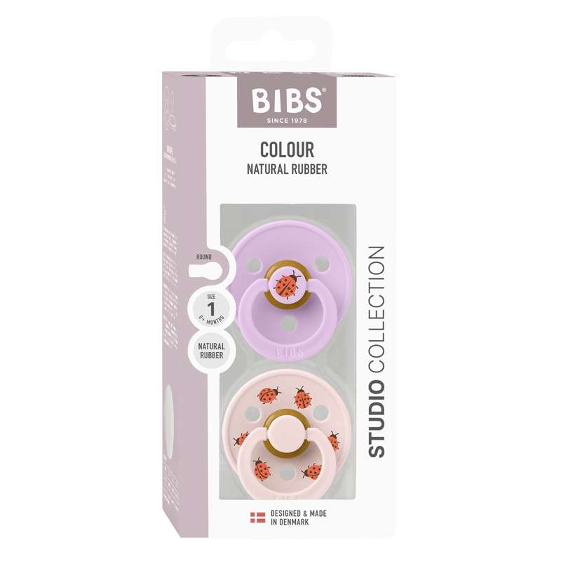 BIBS Rund Colour napp - 2-Pack - Str. 1 - Naturgummi - Ladybug Studio - Violet Sky Mix
