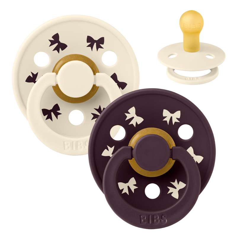 BIBS Rund Colour napp - 2-Pack - strl. 1 - naturgummi - Julbåge - Elfenben/Plommon 