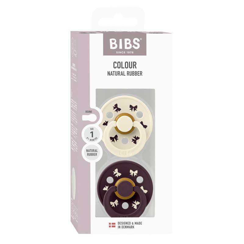 BIBS Rund Colour napp - 2-Pack - strl. 1 - naturgummi - Julbåge - Elfenben/Plommon 
