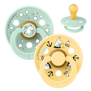 BIBS Rund Colour napp - 2-Pack - strl. 1 - naturgummi - Mumin - Segling - Nordisk Mint Mix 