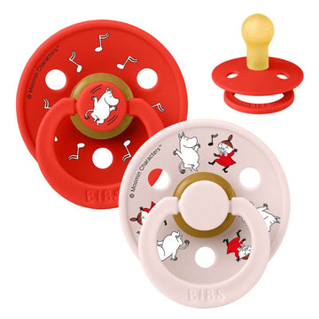 BIBS Rund Colour napp - 2-Pack - strl. 1 - naturgummi - Moomin - Dansande - Candy Apple Mix 