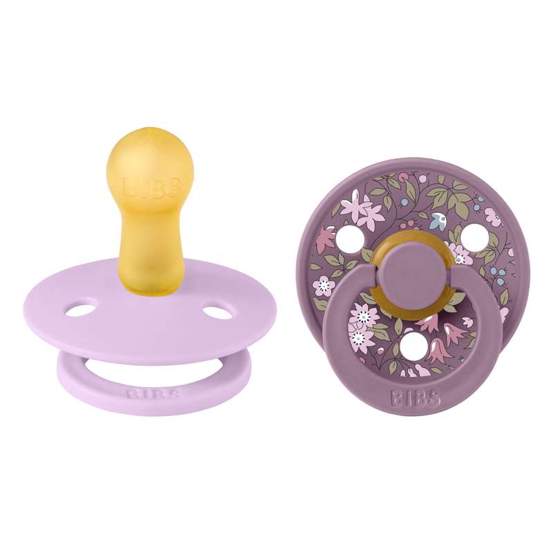 Bibs Rund Colour Napp - 2-Pack - strl. 2 - naturgummi - Liberty - Kamomill Gräsmatta/Violett Himmel Mix 