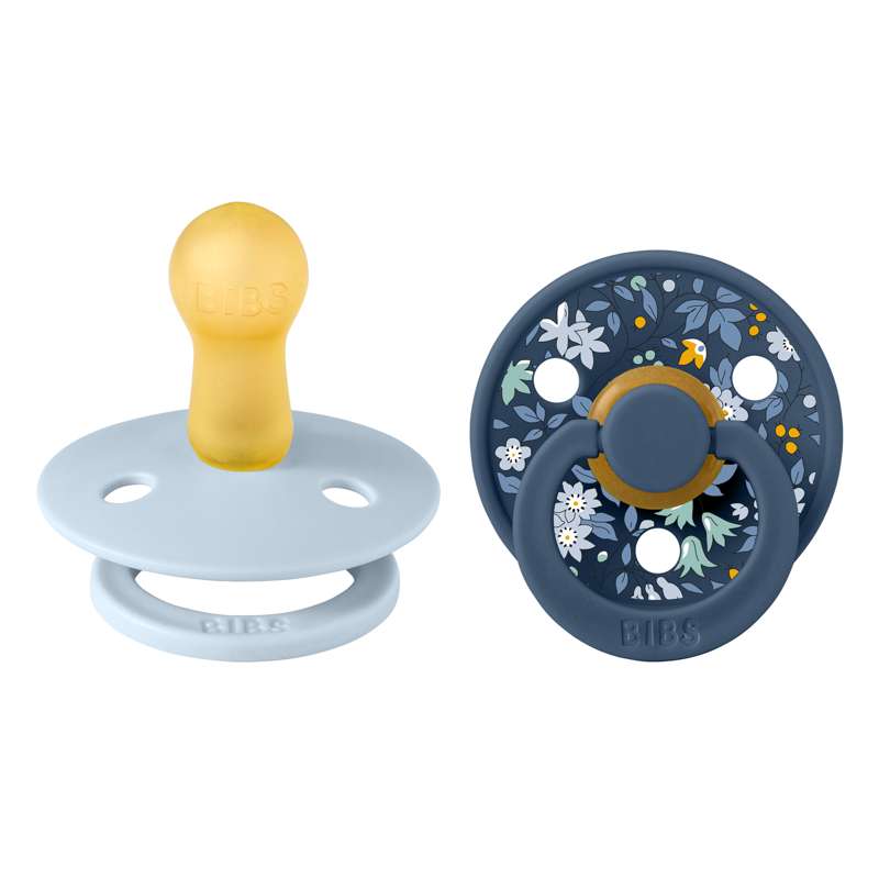 Bibs Rund Colour Napp - 2-Pack - strl. 2 - naturgummi - Liberty - Kamomill Gräsmatta/Babyblå Mix 