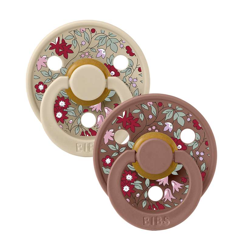 Bibs Rund Colour Napp - 2-Pack - strl. 1 - naturgummi - Liberty - Kamomill Gräs/Woodchuck Mix 
