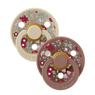 Bibs Rund Colour Napp - 2-Pack - strl. 1 - naturgummi - Liberty - Kamomill Gräs/Woodchuck Mix 