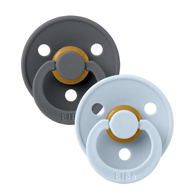 BIBS Symmetrisk Colour Sut - 2-Pack - strl. 2 - naturgummi - Järn/Baby Blå 