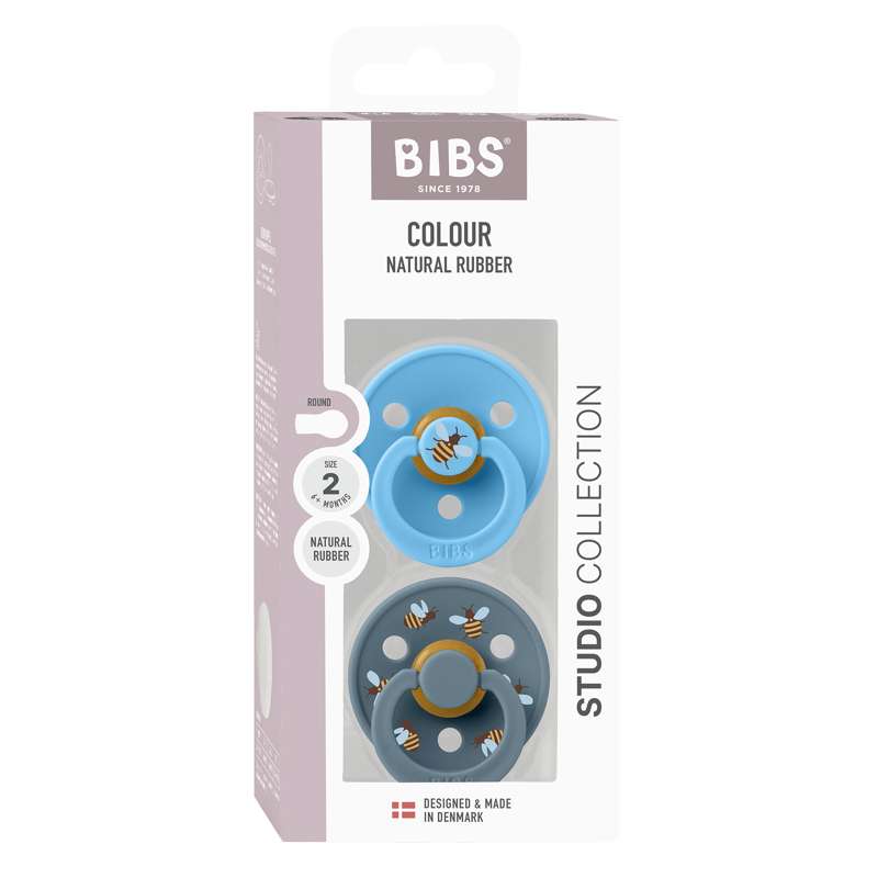 BIBS Rund Colour Napp - 2-Pack - Str. 2 - Naturgummi - Bumblebee Studio - Breeze Mix