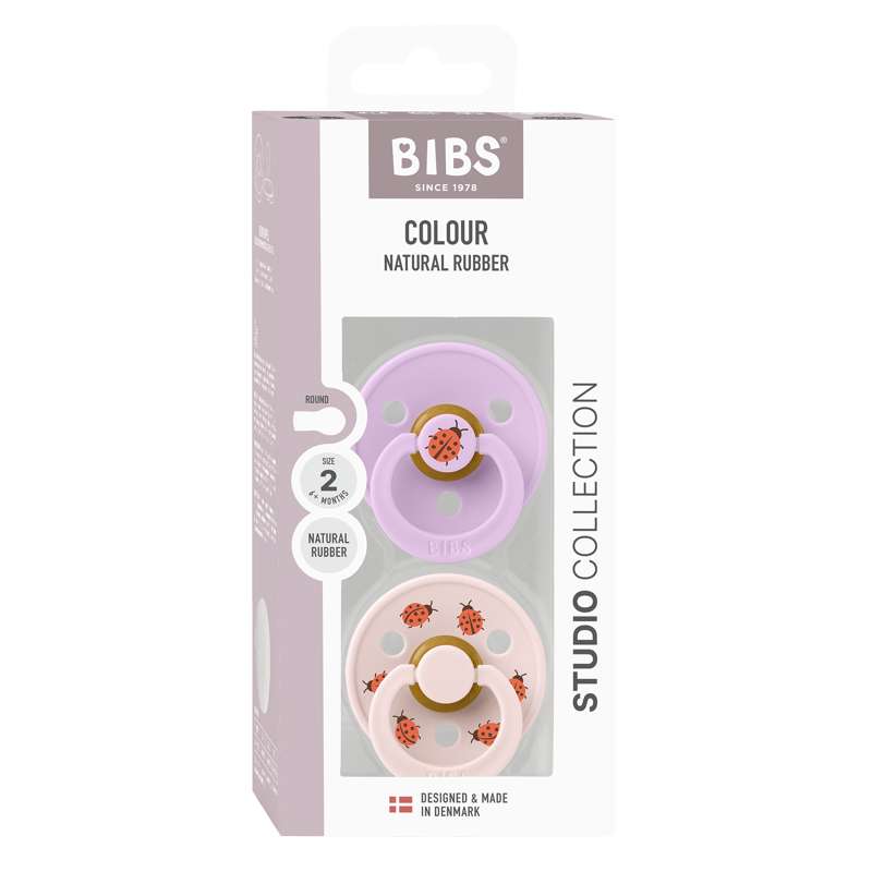 BIBS Rund Colour Napp - 2-Pack - Str. 2 - Naturgummi - Ladybug Studio - Violet Sky Mix