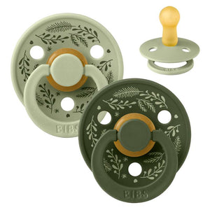 BIBS Rund Colour napp - 2-Pack - strl. 2 - naturgummi - Holiday Leaf - Jaktgrön 