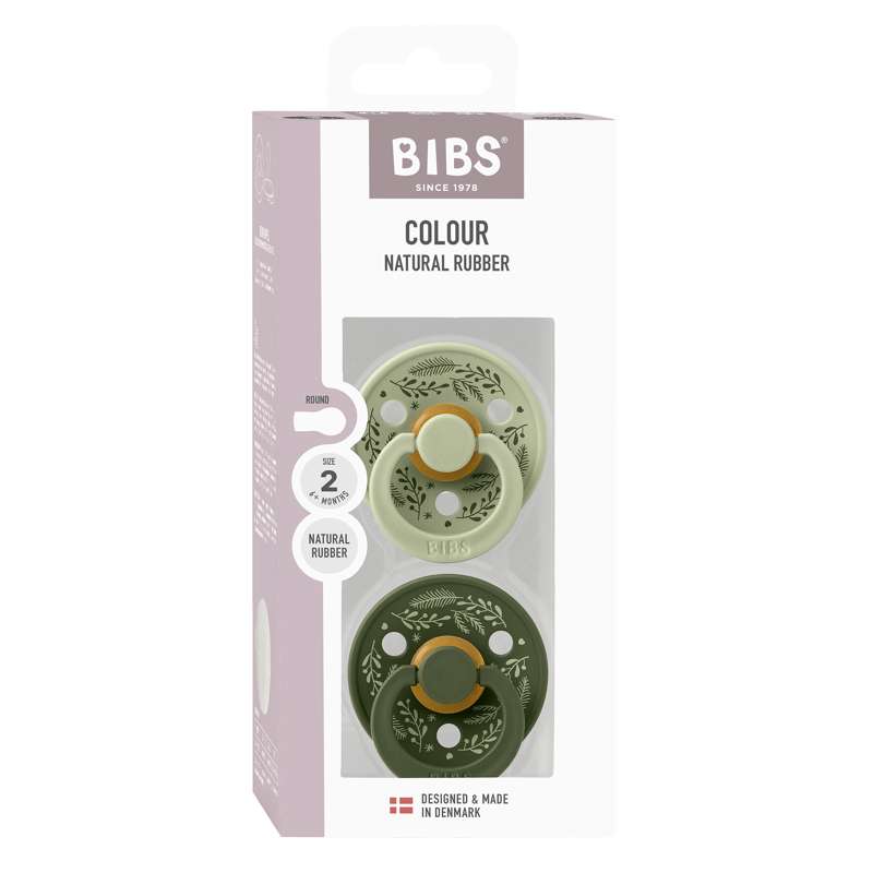 BIBS Rund Colour napp - 2-Pack - strl. 2 - naturgummi - Holiday Leaf - Jaktgrön 