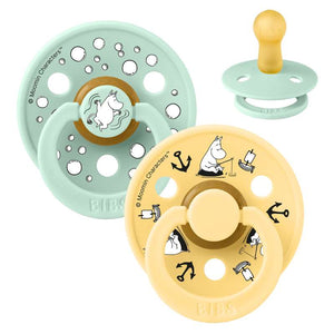 BIBS Rund Colour napp - 2-Pack - strl. 2 - naturgummi - Moomin - Segling - Nordisk Mint Mix 
