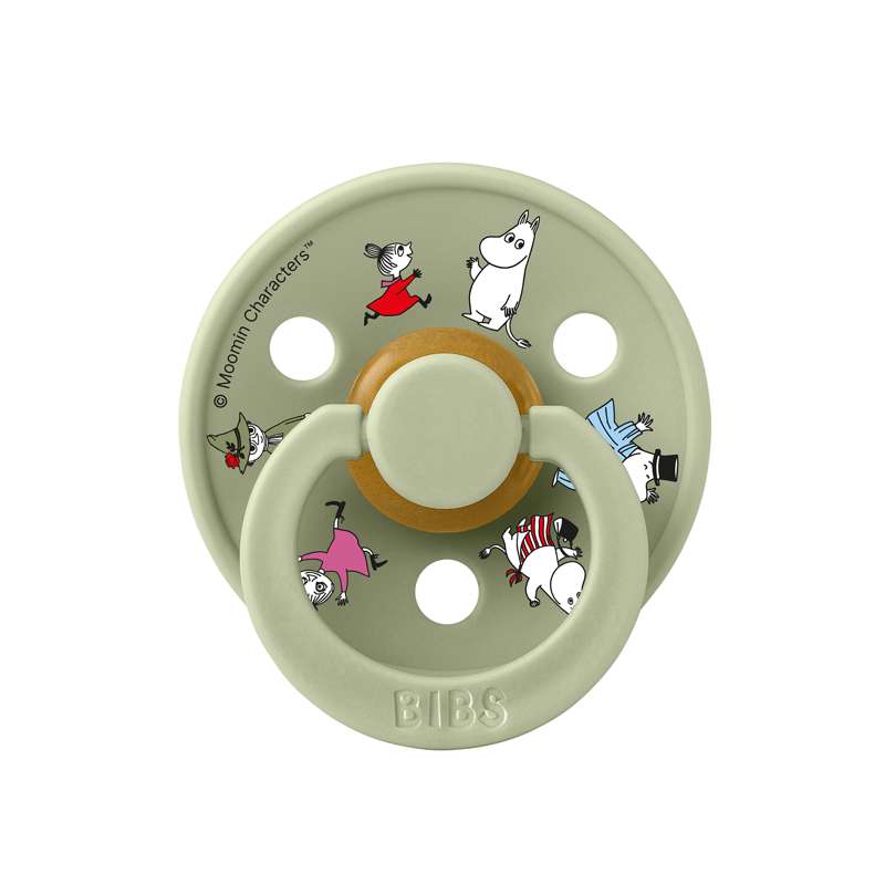BIBS Rund Colour napp - 2-Pack - strl. 1 - naturgummi - Mumin - Vänner - Elfenben Mix 