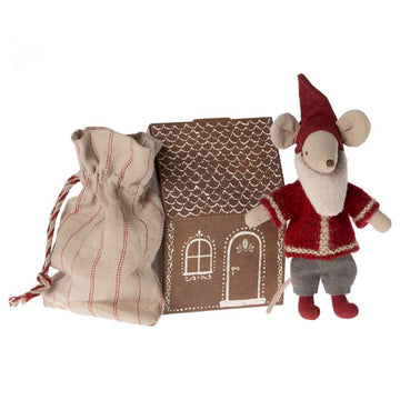 Maileg Jultomte Mus m. Säck i Lilla Pepparkakshus 