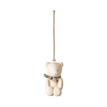 Maileg Julornament i Metall - Nalle - Råvit/Blå 