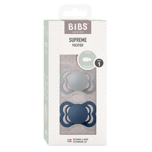 BIBS Symmetrisk Supreme Napp - 2-Pack - Str. 1 - Silikon - Cloud/Steel Blue