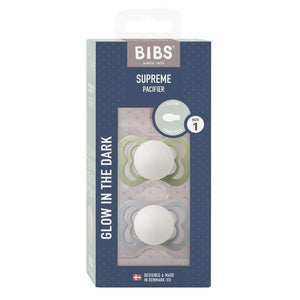 Bibs Supreme Napp - 2-Pack - strl. 1 - Silikon - GLOW - Salvia/Moln 