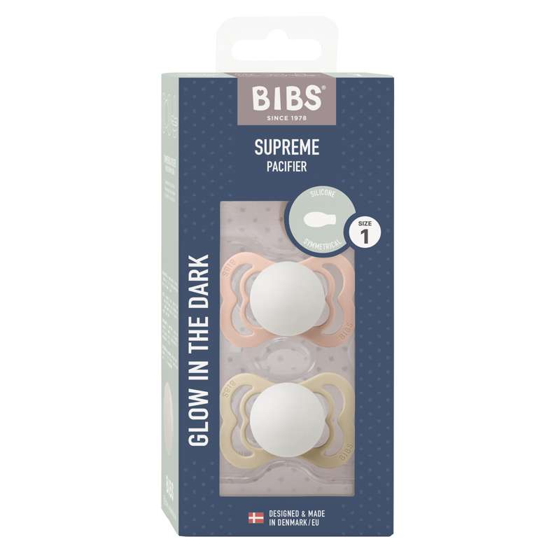 Bibs Supreme Napp - 2-Pack - strl. 1 - Silikon - GLOW - Blush/Vanilj 