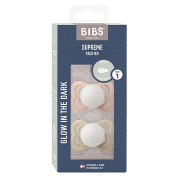 Bibs Supreme Napp - 2-Pack - strl. 1 - Silikon - GLOW - Blush/Vanilj 