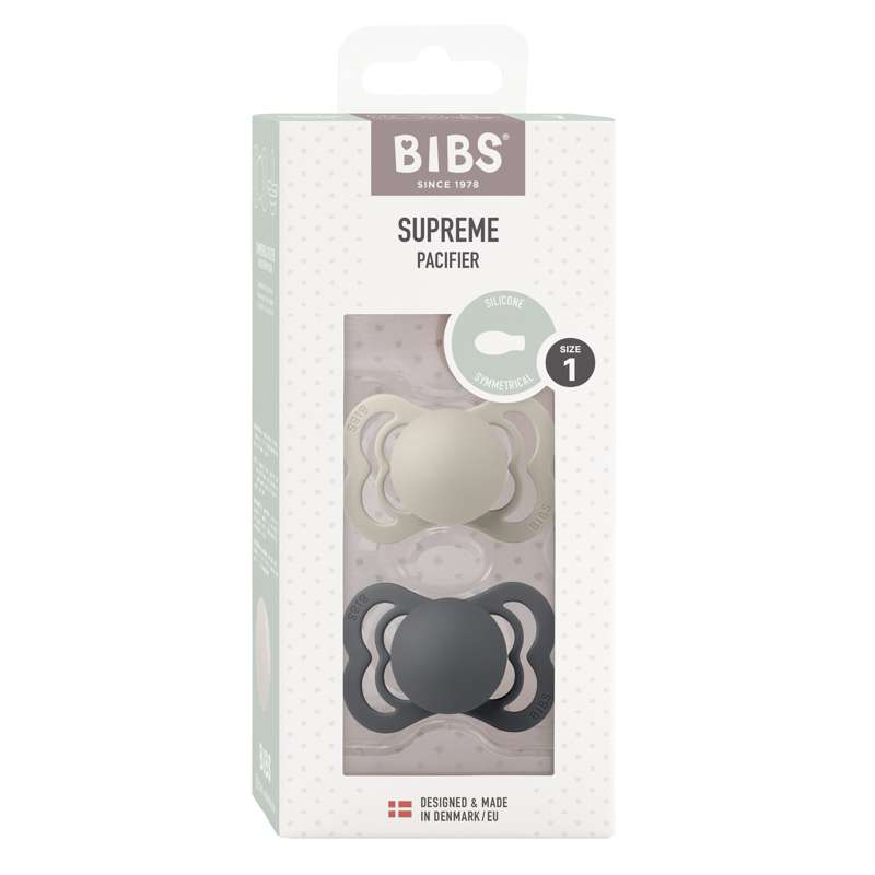BIBS Symmetrisk Supreme Napp - 2-Pack - Strl. 1 - Silikon - Sand/Iron