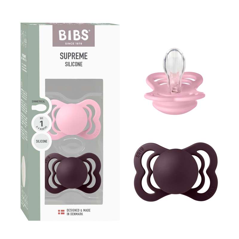 BIBS Symmetrisk Supreme napp - 2-Pack - strl. 1 - Silikon - Baby Pink/Plum 