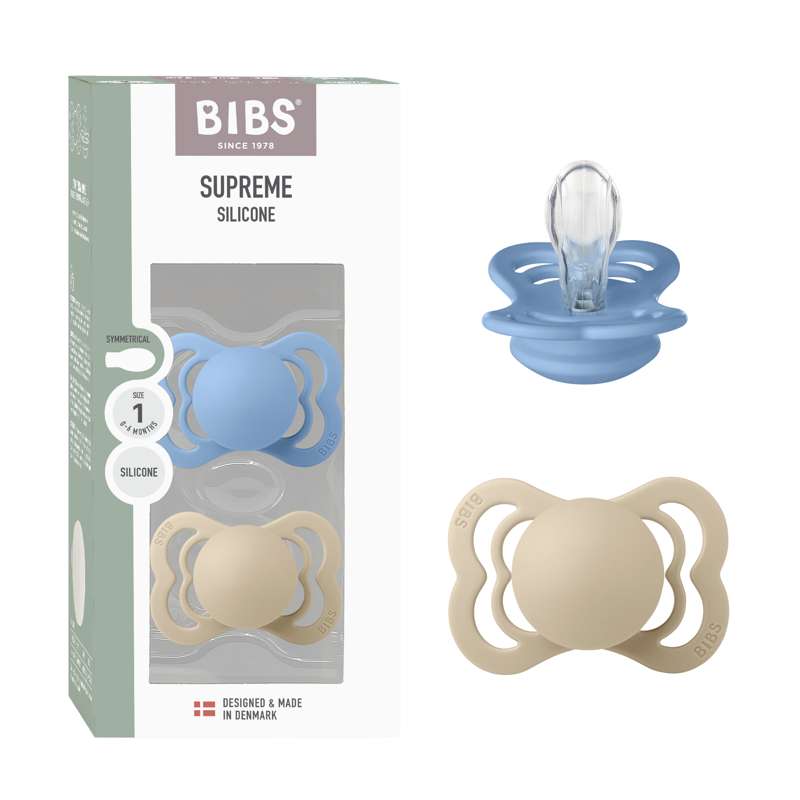 BIBS Symmetrisk Supreme napp - 2-Pack - strl. 1 - Silikon - Vanilla/Sky Blue 