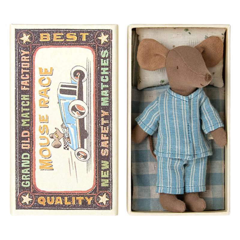 Maileg Storebror Mus i Äske - Blå Pyjamas (13 cm.) 