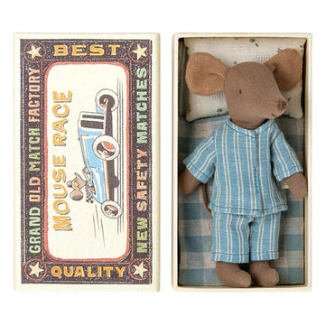 Maileg Storebror Mus i Äske - Blå Pyjamas (13 cm.) 