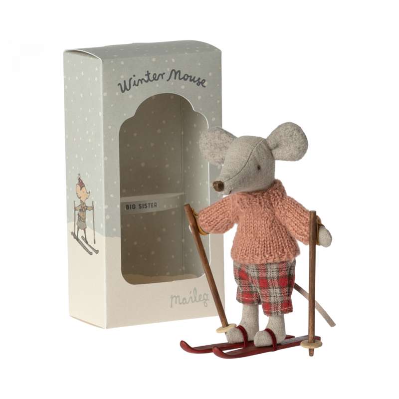 Maileg Vintermus m. Skidor - Storasyster 