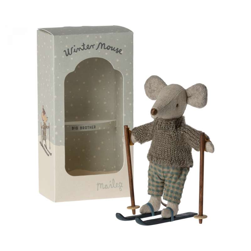 Maileg Vintermus m. Skidor - Storebror 