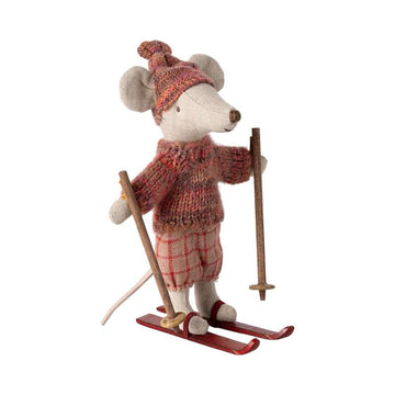 Maileg Vintermus med Skidor - Storasyster - Rosa 